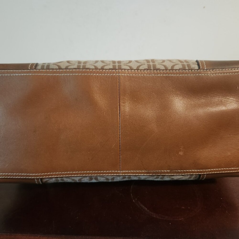 FOSSIL women Handbag Beige Canvas Logo print/Leather 13"x9"x4.5" 2 handles - Picture 7 of 15